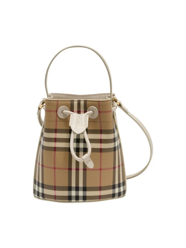 Burberry Beige Checked Bucket Bags