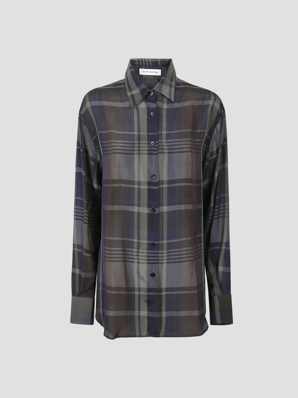 The Frankie Shop Navy Checked Shirts & Blouses