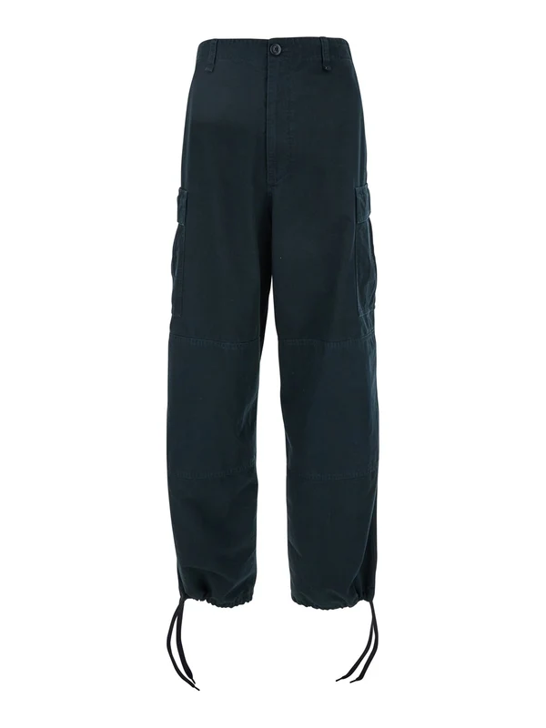 Blue Pants with Drawstring Waist and Cargo Pockets in Cotton Man Casual Pants