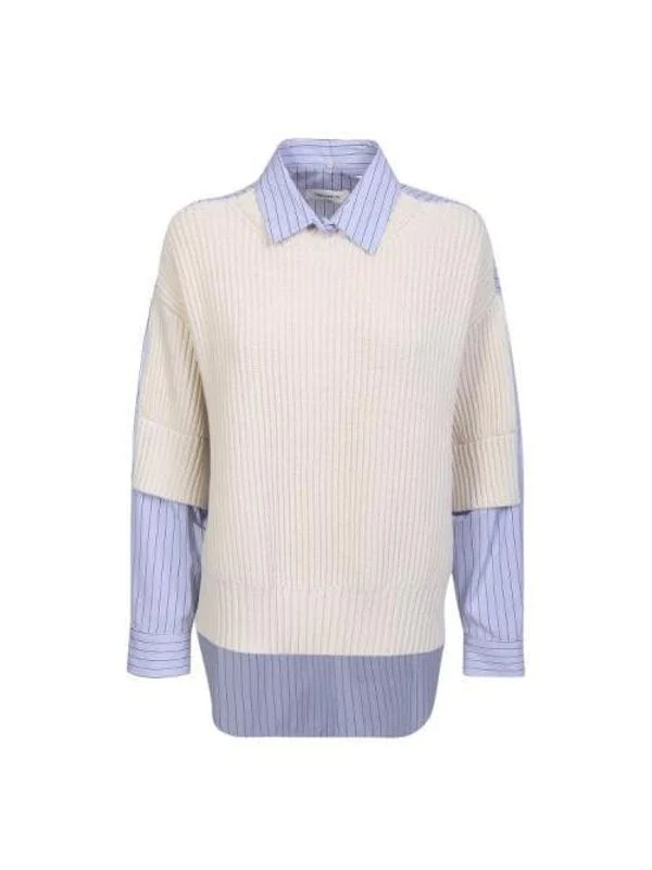 Knit Panel Pinstripe Shirt